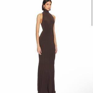 Norma Kamali Chocolate Halter Turtle Fishtail Gown / Dress